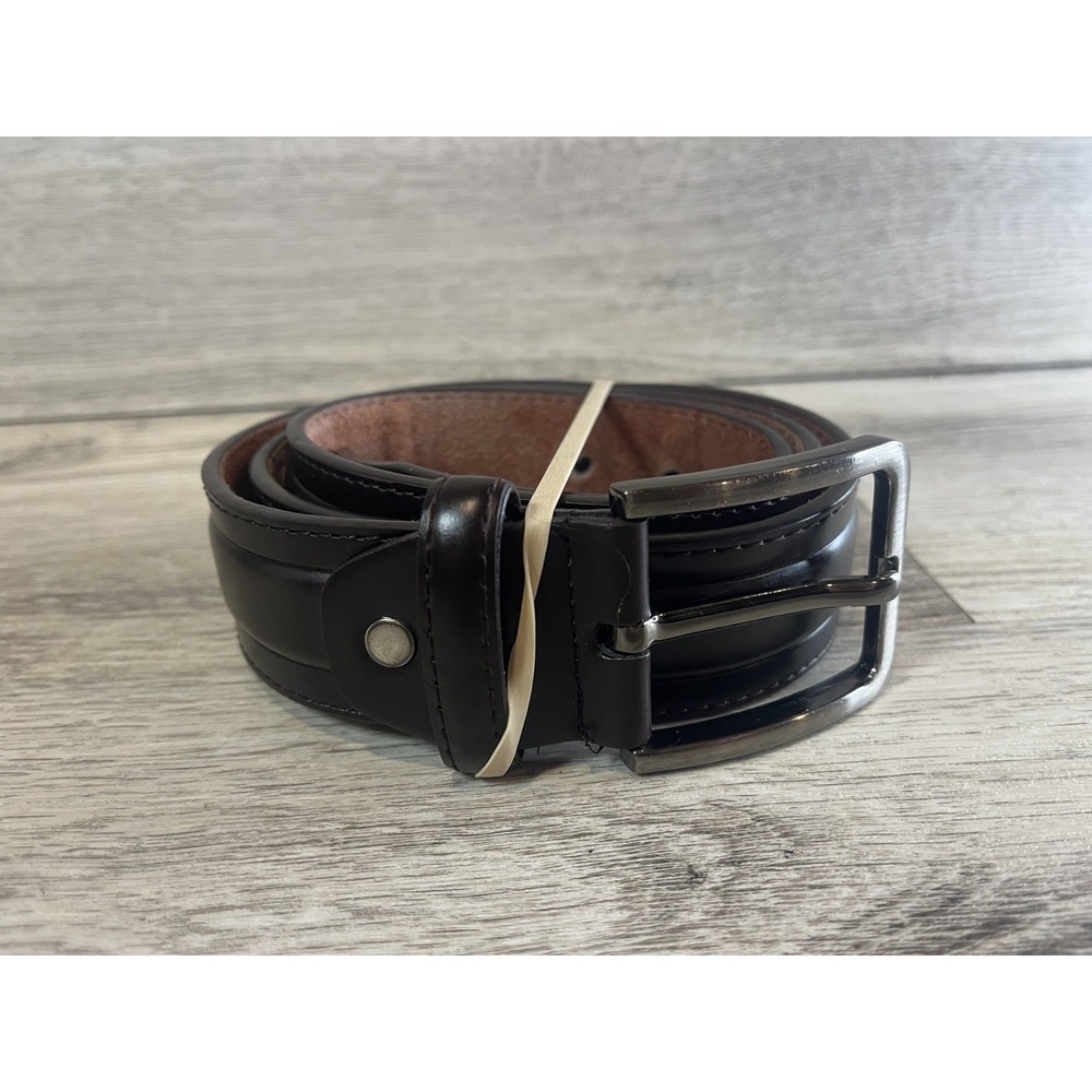 Genuine Leather Italian Style Mens Belt Buckle Brown Size 38